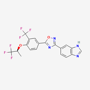 molecular formula C19H12F6N4O2 B1667635 5-(5-(3-(Trifluoromethyl)-4-(((2S)-1,1,1-trifluoropropan-2-yl)oxy)phenyl)-1,2,4-oxadiazol-3-yl)-1H-benzimidazole CAS No. 952565-91-2