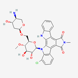 molecular formula C33H33ClN4O9 B1667659 3-[(2R,3R,4R,5S,6R)-6-[[(2S,4S,5S)-5-Amino-4-hydroxyoxan-2-yl]oxymethyl]-3,4-dihydroxy-5-methoxyoxan-2-yl]-5-chloro-13-methyl-3,13,23-triazahexacyclo[14.7.0.02,10.04,9.011,15.017,22]tricosa-1,4(9),5,7,10,15,17,19,21-nonaene-12,14-dione CAS No. 102644-19-9