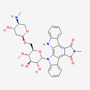 molecular formula C34H36N4O9 B1667660 3-[(3R,4R,5S,6R)-3,4-Dihydroxy-6-[[(2S,4S,5S)-4-hydroxy-5-(methylamino)oxan-2-yl]oxymethyl]-5-methoxyoxan-2-yl]-13-methyl-3,13,23-triazahexacyclo[14.7.0.02,10.04,9.011,15.017,22]tricosa-1,4,6,8,10,15,17,19,21-nonaene-12,14-dione CAS No. 102622-96-8