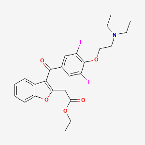 molecular formula C25H27I2NO5 B1667669 Ethyl 3-(4-(2-(diethylamino)ethoxy)-3,5-diiodobenzoyl)-2-benzofuranacetate CAS No. 270587-30-9