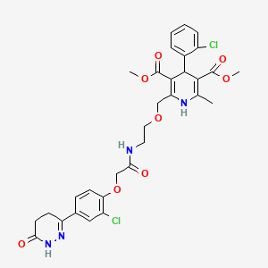 molecular formula C31H32Cl2N4O8 B1667671 3,5-Pyridinedicarboxylic acid, 4-(2-chlorophenyl)-2-((2-(((2-chloro-4-(1,4,5,6-tetrahydro-6-oxo-3-pyridazinyl)phenoxy)acetyl)amino)ethoxy)methyl)-1,4-dihydro-6-methyl-, dimethyl ester CAS No. 681816-57-9