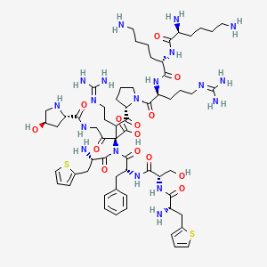 molecular formula C62H95N19O14S2 B1667689 L-Arginine, N2-(N-(N-(N-(N-(N-(trans-4-hydroxy-1-(1-(N2-(N2-L-lysyl-L-lysyl)-L-arginyl)-L-prolyl)-L-prolyl)glycyl)-3-(2-thienyl)-L-alanyl)-L-seryl)-D-phenylalanyl)-3-(2-thienyl)-L-alanyl)- CAS No. 103412-40-4