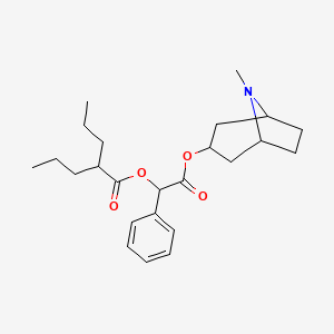 molecular formula C24H35NO4 B1667690 苯乙酸，α-((1-氧代-2-丙基戊基)氧基)-，8-甲基-8-氮杂双环(3.2.1)辛-3-基酯，内消旋-(+-)- CAS No. 29135-16-8