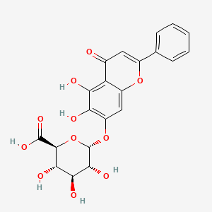 molecular formula C21H18O11 B1667713 (2S,3S,4S,5R,6R)-6-(5,6-dihydroxy-4-oxo-2-phenylchromen-7-yl)oxy-3,4,5-trihydroxyoxane-2-carboxylic acid CAS No. 21967-41-9