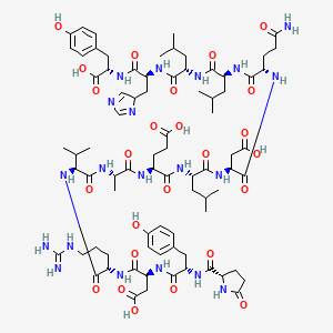 molecular formula C79H116N20O25 B1667727 (4S)-5-[[(2S)-1-[[(2S)-1-[[(2S)-5-amino-1-[[(2S)-1-[[(2S)-1-[[(2S)-1-[[(1S)-1-carboxy-2-(4-hydroxyphenyl)ethyl]amino]-3-(4H-imidazol-4-yl)-1-oxopropan-2-yl]amino]-4-methyl-1-oxopentan-2-yl]amino]-4-methyl-1-oxopentan-2-yl]amino]-1,5-dioxopentan-2-yl]amino]-3-carboxy-1-oxopropan-2-yl]amino]-4-methyl-1-oxopentan-2-yl]amino]-4-[[(2S)-2-[[(2S)-2-[[(2S)-5-carbamimidamido-2-[[(2S)-3-carboxy-2-[[(2S)-3-(4-hydroxyphenyl)-2-[[(2S)-5-oxopyrrolidine-2-carbonyl]amino]propanoyl]amino]propanoyl]amino]pentanoyl]amino]-3-methylbutanoyl]amino]propanoyl]amino]-5-oxopentanoic acid CAS No. 133136-47-7