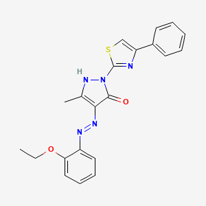 molecular formula C21H19N5O2S B1667728 (E)-4-(2-(2-Ethoxyphenyl)hydrazono)-3-methyl-1-(4-phenylthiazol-2-yl)-1H-pyrazol-5(4H)-one CAS No. 331244-89-4