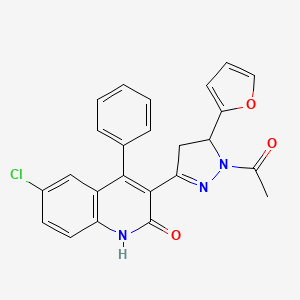 B1667772 3-[1-acetyl-5-(2-furyl)-4,5-dihydro-1H-pyrazol-3-yl]-6-chloro-4-phenyl-2(1H)-quinolinone CAS No. 330662-92-5