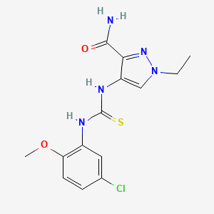 molecular formula C14H16ClN5O2S B1667773 4-(3-(5-Chloro-2-methoxyphenyl)thioureido)-1-ethyl-1H-pyrazole-3-carboxamide CAS No. 957485-64-2
