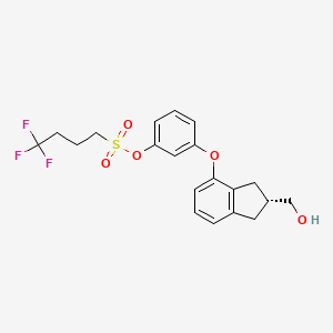 molecular formula C20H21F3O5S B1667812 1-Butanesulfonic acid, 4,4,4-trifluoro-, 3-(((2R)-2,3-dihydro-2-(hydroxymethyl)-1H-inden-4-yl)oxy)phenyl ester CAS No. 212188-60-8