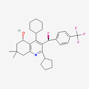 B1667817 5-Quinolinol, 4-cyclohexyl-2-cyclopentyl-3-((S)-fluoro(4-(trifluoromethyl)phenyl)methyl)-5,6,7,8-tetrahydro-7,7-dimethyl-, (5S)- CAS No. 893409-49-9