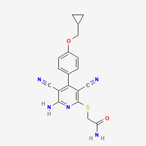 B1667818 2-({6-Amino-3,5-dicyano-4-[4-(cyclopropylmethoxy)phenyl]pyridin-2-yl}sulfanyl)acetamide CAS No. 910487-58-0