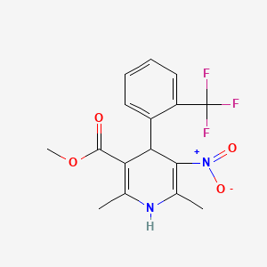 molecular formula C16H15F3N2O4 B1667825 Methyl 2,6-dimethyl-5-nitro-4-[2-(trifluoromethyl)phenyl]-1,4-dihydropyridine-3-carboxylate CAS No. 71145-03-4