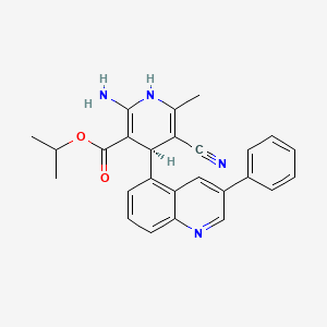 B1667827 3-Pyridinecarboxylic acid, 2-amino-5-cyano-1,4-dihydro-6-methyl-4-(3-phenyl-5-quinolinyl)-, 1-methylethyl ester, (4R)- CAS No. 146136-94-9