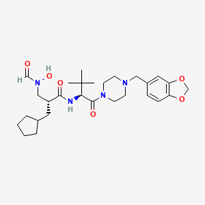 molecular formula C28H42N4O6 B1667830 Cyclopentanepropanamide, N-((1S)-1-((4-(1,3-benzodioxol-5-ylmethyl)-1-piperazinyl)carbonyl)-2,2-dimethylpropyl)-alpha-((formylhydroxyamino)methyl)-, (alphaR)- CAS No. 325795-25-3