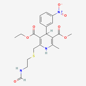 B1667832 3,5-Pyridinedicarboxylic acid, 2-(((2-(formylamino)ethyl)thio)methyl)-1,4-dihydro-6-methyl-4-(3-nitrophenyl)-, 3-ethyl 5-methyl ester CAS No. 118587-22-7