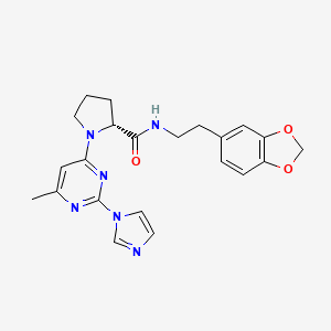 molecular formula C22H24N6O3 B1667833 N-[2-(1,3-Benzodioxol-5-Yl)ethyl]-1-[2-(1h-Imidazol-1-Yl)-6-Methylpyrimidin-4-Yl]-D-Prolinamide CAS No. 402934-09-2