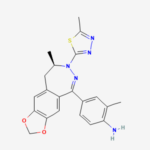 molecular formula C21H21N5O2S B1667855 (R)-5-(4-Amino-3-methyl-phenyl)-8-methyl-7-(5-methyl-1,3,4-thiadiazol-2-yl)-8,9-dihydro-7H-1,3-dioxolo[4,5-h][2,3]benzodiazepine CAS No. 732278-52-3