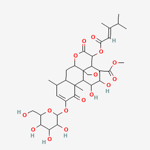 molecular formula C34H46O16 B1667949 3-[(E)-3,4-二甲基戊-2-烯酰氧基]-15,16-二羟基-9,13-二甲基-4,12-二氧代-11-[3,4,5-三羟基-6-(羟甲基)氧杂-2-基]氧基-5,18-二氧杂五环[12.5.0.01,6.02,17.08,13]十九碳-10-烯-17-甲酸甲酯 CAS No. 79439-84-2