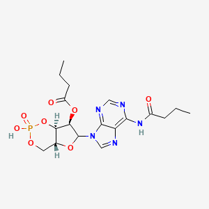 molecular formula C18H24N5O8P B1668021 6-(6-Butanamido-9H-purin-9-yl)-2-hydroxy-2-oxotetrahydro-2H,4H-2lambda~5~-furo(3,2-d)(1,3,2)dioxaphosphinin-7-yl butanoate CAS No. 362-74-3