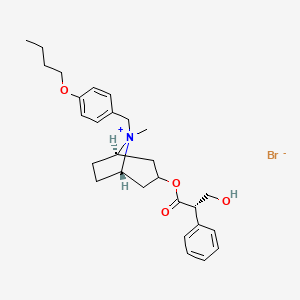 molecular formula C28H38BrNO4 B1668115 [8-[(4-Butoxyphenyl)methyl]-8-methyl-8-azoniabicyclo[3.2.1]octan-3-yl] 3-hydroxy-2-phenylpropanoate;bromide CAS No. 29025-14-7