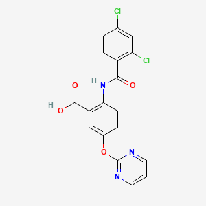 molecular formula C18H11Cl2N3O4 B1668145 2-[(2,4-Dichlorobenzoyl)amino]-5-(pyrimidin-2-yloxy)benzoic acid CAS No. 756813-87-3