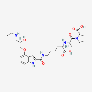 molecular formula C29H43N5O8 B1668159 N-(1-Carboxy-5-(4-(2-hydroxy-3-isopropylaminopropoxy)-1H-indole-2-carboxamido)pentyl)alanylproline CAS No. 103221-88-1