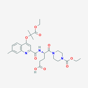 B1668164 (4S)-5-(4-ethoxycarbonylpiperazin-1-yl)-4-[[4-(1-ethoxy-2-methyl-1-oxopropan-2-yl)oxy-7-methylquinoline-2-carbonyl]amino]-5-oxopentanoic acid CAS No. 937395-08-9