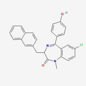 molecular formula C27H21ClN2O2 B1668167 2H-1,4-benzodiazepin-2-one, 7-chloro-1,3-dihydro-5-(4-hydroxyphenyl)-1-methyl-3-(2-naphthalenylmethyl)- CAS No. 216691-95-1