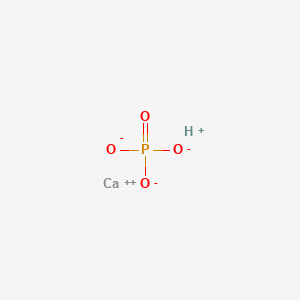 molecular formula Anhydrous: CaHPO4; Dihydrate: CaHPO4· 2H2O<br>CaHPO4<br>CaHO4P B1668225 Calcium hydrogen phosphate CAS No. 7757-93-9