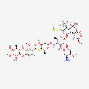 molecular formula C55H74IN3O21S4 B1668231 S-[(2R,3S,4S,6S)-6-[[(2R,3S,4S,5R,6R)-5-[(2S,4S,5S)-5-(ethylamino)-4-methoxyoxan-2-yl]oxy-4-hydroxy-6-[[(2S,5Z,9R,13Z)-9-hydroxy-12-(methoxycarbonylamino)-13-[2-(methyltrisulfanyl)ethylidene]-11-oxo-2-bicyclo[7.3.1]trideca-1(12),5-dien-3,7-diynyl]oxy]-2-methyloxan-3-yl]amino]oxy-4-hydroxy-2-methyloxan-3-yl] 4-[(2S,3R,4R,5S,6S)-3,5-dihydroxy-4-methoxy-6-methyloxan-2-yl]oxy-5-iodo-2,3-dimethoxy-6-methylbenzenecarbothioate CAS No. 108212-75-5