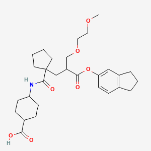 molecular formula C29H41NO7 B1668255 3-(1-((4-Carboxycyclohexyl)carbamoyl)cyclopentyl)-2-(2-methoxyethoxymethyl)propanoic acid 5-indanyl ester CAS No. 118785-03-8