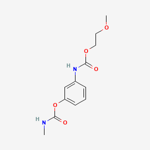 molecular formula C12H16N2O5 B1668328 Carbanilic acid, m-hydroxy-, 2-methoxyethyl ester, methylcarbamate CAS No. 19961-99-0