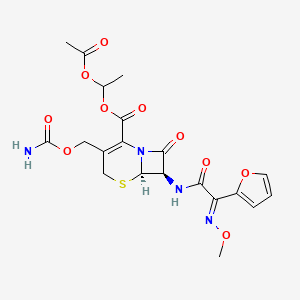 molecular formula C20H22N4O10S B1668365 1-acetyloxyethyl (6R,7R)-3-(carbamoyloxymethyl)-7-[[2-(furan-2-yl)-2-methoxyiminoacetyl]amino]-8-oxo-5-thia-1-azabicyclo[4.2.0]oct-2-ene-2-carboxylate CAS No. 64544-07-6