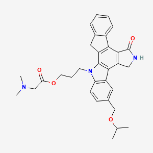 molecular formula C32H35N3O4 B1668384 Glycine, N,N-dimethyl-, 3-[5,6,7,13-tetrahydro-9-[(1-methylethoxy)methyl]-5-oxo-12H-indeno[2,1-a]pyrrolo[3,4-c]carbazol-12-yl]propyl ester CAS No. 402857-58-3