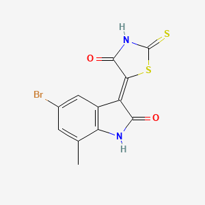 molecular formula C12H7BrN2O2S2 B1668461 (5Z)-5-(5-溴-7-甲基-2-氧代-1H-吲哚-3-亚甲基)-2-硫代亚甲基-1,3-噻唑烷-4-酮 CAS No. 1380448-60-1