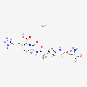 molecular formula C22H24N8NaO9S2+ B1668479 Sodium;7-[[2-[4-[(2-amino-2-carboxyethoxy)carbonylamino]phenyl]-2-hydroxyacetyl]amino]-3-[(1-methyltetrazol-5-yl)sulfanylmethyl]-8-oxo-5-thia-1-azabicyclo[4.2.0]oct-2-ene-2-carboxylic acid CAS No. 101706-66-5