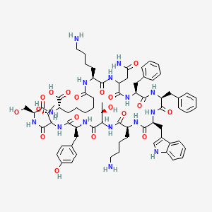 molecular formula C73H99N15O18 B1668486 1-Des-ala-2-desamino-gly-3-cys-11-tyr-3,14-dicarbasomatostatin CAS No. 86170-12-9