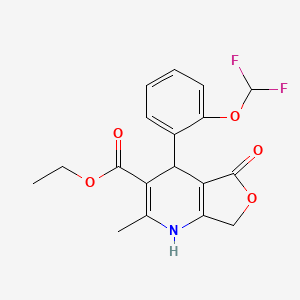 molecular formula C18H17F2NO5 B1668488 Furo(3,4-b)pyridine-3-carboxylic acid, 1,4,5,7-tetrahydro-4-(2-(difluoromethoxy)phenyl)-2-methyl-5-oxo-, ethyl ester CAS No. 89289-93-0