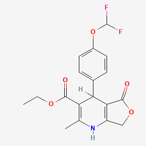 molecular formula C18H17F2NO5 B1668489 Furo(3,4-b)pyridine-3-carboxylic acid, 4-(4-(difluoromethoxy)phenyl)-1,4,5,7-tetrahydro-2-methyl-5-oxo-, ethyl ester CAS No. 92638-14-7