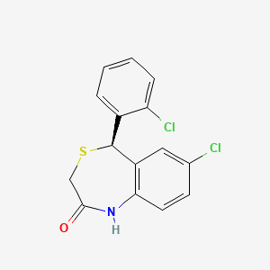 molecular formula C15H11Cl2NOS B1668498 7-Chloro-5-(2-chlorophenyl)-1,5-dihydro-4,1-benzothiazepin-2(3H)-one CAS No. 75450-34-9