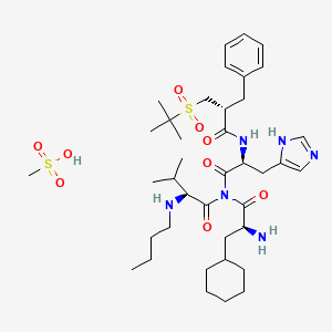 molecular formula C39H64N6O9S2 B1668500 L-Valinamide, N-(2-(((1,1-dimethylethyl)sulfonyl)methyl)-1-oxo-3-phenylpropyl)-L-histidyl-3-cyclohexyl-L-alanyl-N-butyl-, (R)-, monomethanesulfonate CAS No. 122088-76-0