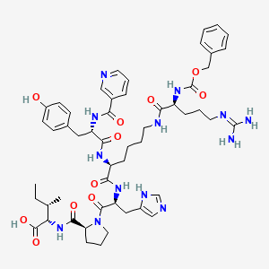 molecular formula C52H69N13O11 B1668503 Nicotinic acid-tyr-(N(sigma)-benzyloxycarbonyl-arg)lys-his-pro-ile-OH CAS No. 127060-75-7