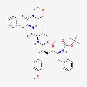 molecular formula C43H58N4O8 B1668525 tert-butyl N-[(2S,3S,5R)-3-hydroxy-5-[(4-methoxyphenyl)methyl]-6-[[(2S)-3-methyl-1-[[(2S)-1-morpholin-4-yl-1-oxo-3-phenylpropan-2-yl]amino]-1-oxobutan-2-yl]amino]-6-oxo-1-phenylhexan-2-yl]carbamate CAS No. 150608-41-6