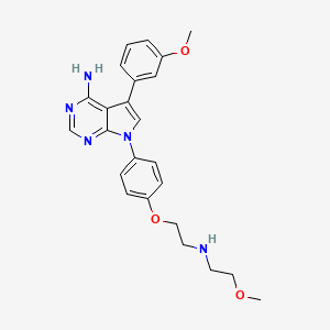 molecular formula C24H27N5O3 B1668538 7H-Pyrrolo(2,3-d)pyrimidin-4-amine, 7-(4-(2-((2-methoxyethyl)amino)ethoxy)phenyl)-5-(3-methoxyphenyl)- CAS No. 497152-38-2