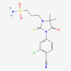 molecular formula C15H17ClN4O3S2 B1668561 1-Imidazolidinepropanesulfonamide, 3-(3-chloro-4-cyanophenyl)-5,5-dimethyl-4-oxo-2-thioxo- CAS No. 875055-92-8