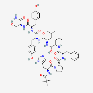 molecular formula C58H81N11O12 B1668565 Piv-his-pro-phe-leu(OH)leu-tyr-tyr-ser-NH2 CAS No. 139890-66-7