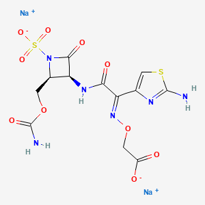 molecular formula C12H12N6Na2O10S2 B1668588 Disodium;2-[(E)-[1-(2-amino-1,3-thiazol-4-yl)-2-[[(2S,3S)-2-(carbamoyloxymethyl)-4-oxo-1-sulfonatoazetidin-3-yl]amino]-2-oxoethylidene]amino]oxyacetate CAS No. 86832-68-0