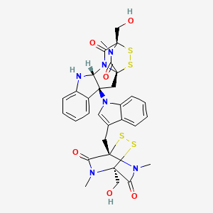 molecular formula C31H30N6O6S4 B1668609 14-(hydroxymethyl)-3-[3-[[4-(hydroxymethyl)-5,7-dimethyl-6,8-dioxo-2,3-dithia-5,7-diazabicyclo[2.2.2]octan-1-yl]methyl]indol-1-yl]-18-methyl-15,16-dithia-10,12,18-triazapentacyclo[12.2.2.01,12.03,11.04,9]octadeca-4,6,8-triene-13,17-dione CAS No. 1403-36-7