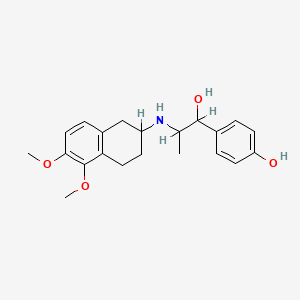 molecular formula C21H27NO4 B1668611 5,6-Dimethoxy-2-(3'-(4-hydroxyphenyl)-3'-hydroxy-2'-propyl)aminotetralin CAS No. 146728-52-1