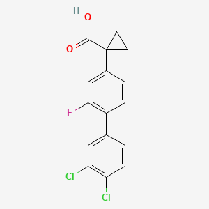 molecular formula C16H11Cl2FO2 B1668614 1-(3',4'-Dichloro-2-fluoro(1,1'-biphenyl)-4-yl)cyclopropanecarboxylic acid CAS No. 749269-83-8